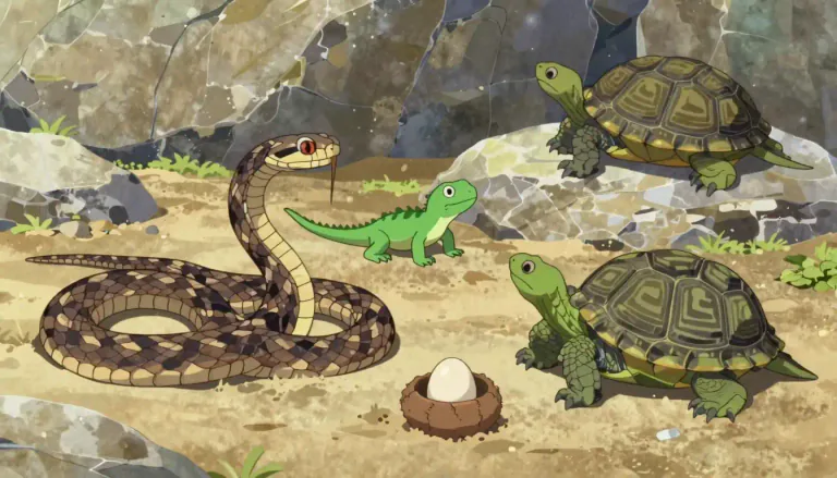 Visual representation of "reptile" - a type of animal that has scales and lays eggs, for example, snakes, turtles, and lizards