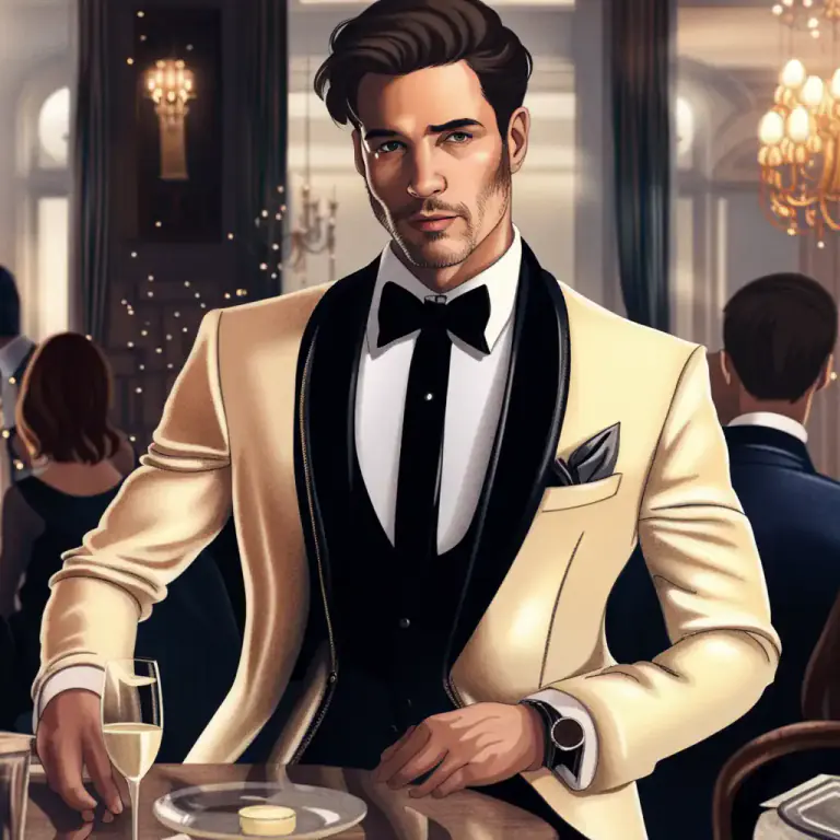 Visual representation of "tuxedo" - A type of semi-formal jacket, similar to a suit jacket but typically more luxurious and detailed.