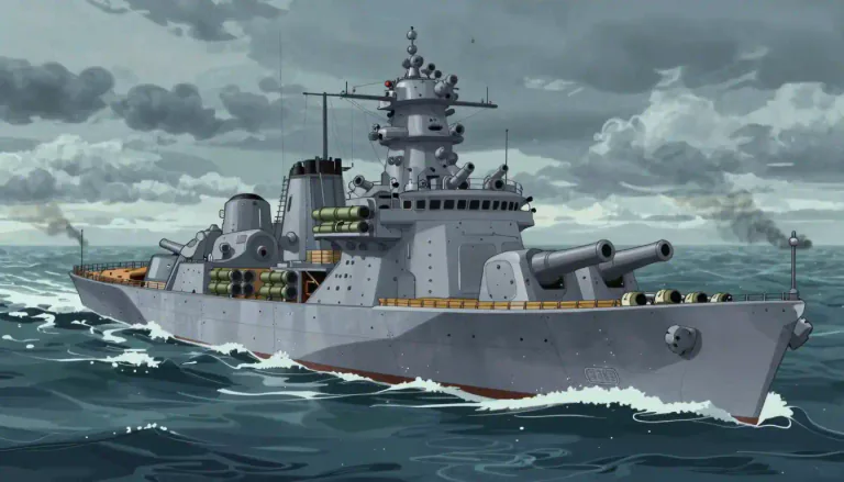 Visual representation of "warship" - A ship that is built and used for fighting in wars.