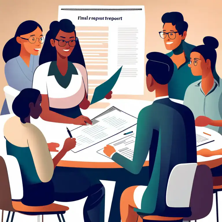 Visual representation of "report" - An official description of the decisions made by a group.