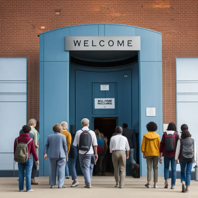 Visual representation of "open door" - Accessible and welcoming to everyone without restrictions.