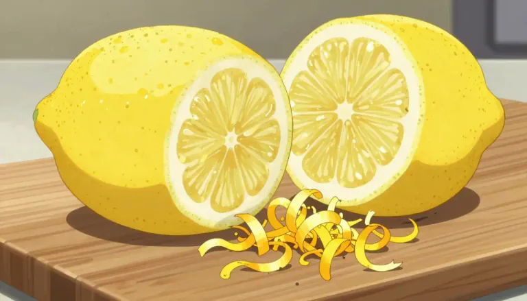 Visual representation of "zest" - A the small pieces of the outer skin of a citrus fruit that is often used in cooking.