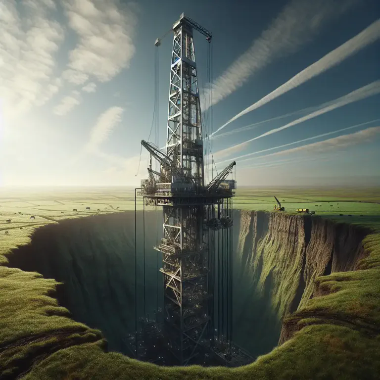 Visual representation of "derrick" - A framework or tower over a deep drill hole (as of an oil well) for supporting boring tackle or for hoisting and lowering.