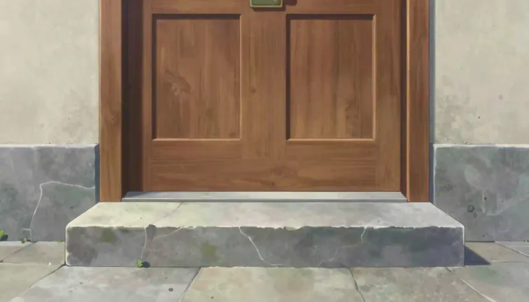 Visual representation of "doorstep" - The step in front of a door outside a house or a building.