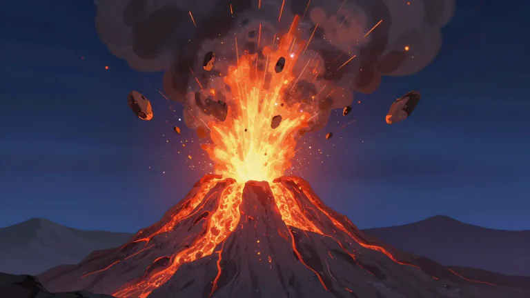 Visual representation of "erupt" - To suddenly release energy or substances in a violent way