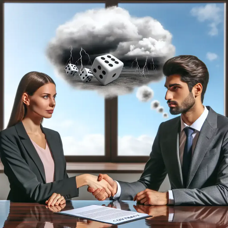 Visual representation of "aleatory" - Involving or related to accidental factors in the Law of Insurance.