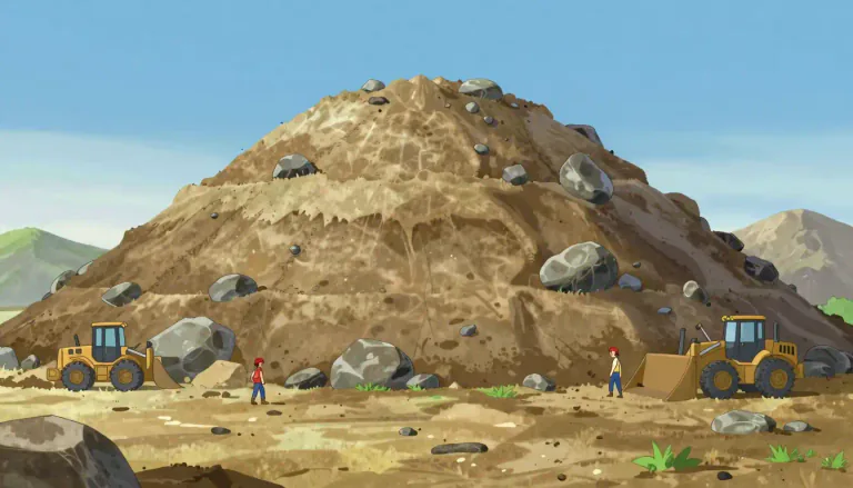 Visual representation of "earthwork" - A large artificial mound or hill made from piles of soil or rock