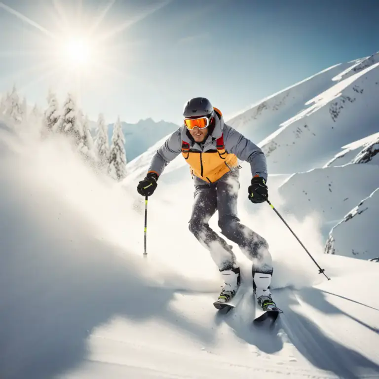 Visual representation of "downhill" - Relating to skiing down mountains or large hills.