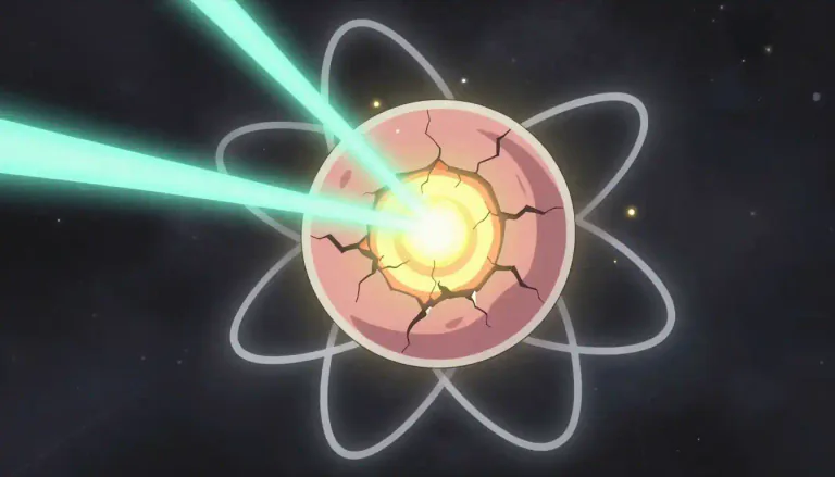 Visual representation of "radioactivity" - It refers to the process that happens when an atom's nucleus breaks down and releases energy or particles.