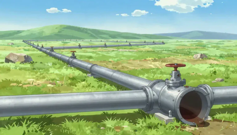 Visual representation of "pipeline" - A long tube that carries oil, gas or other substances over a long distance.