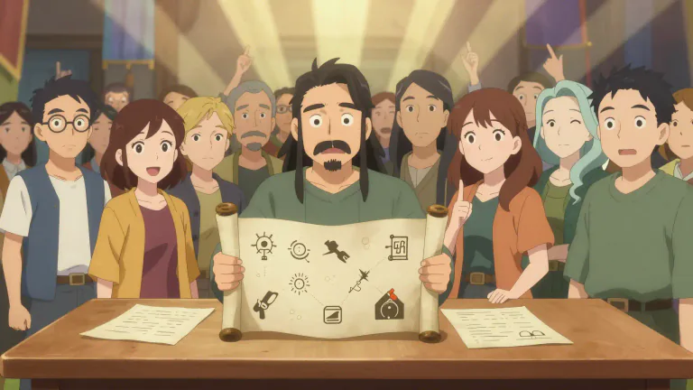 Visual representation of "manifesto" - A written statement where a person, a group, or a political party tells people about their beliefs and what they plan to do.