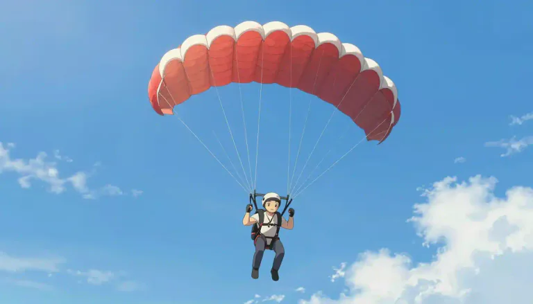 Visual representation of "parachute" - A device used to slow down or stop motion, usually made of a large piece of cloth attached to a person or thing