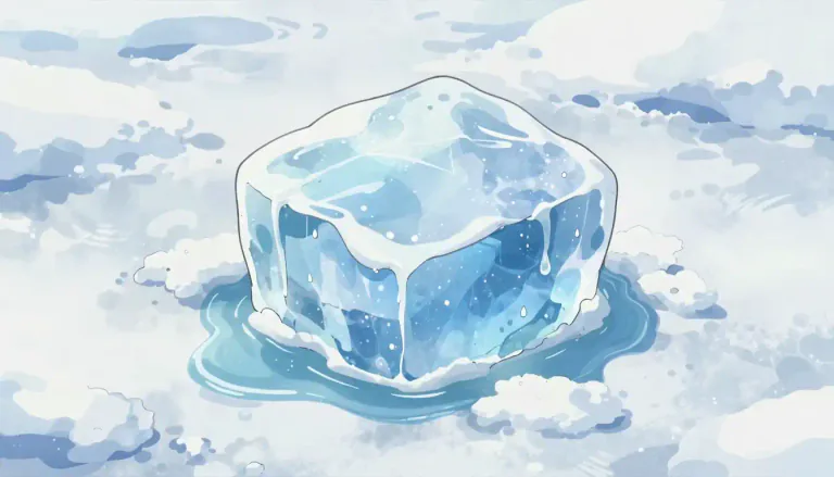 Visual representation of "thaw" - To change from a frozen solid to a liquid because of heat