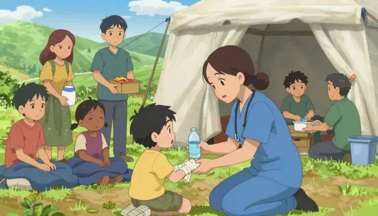 Visual representation of "humanitarian" - Relating to or focused on improving the health, wellbeing, and living conditions of people.