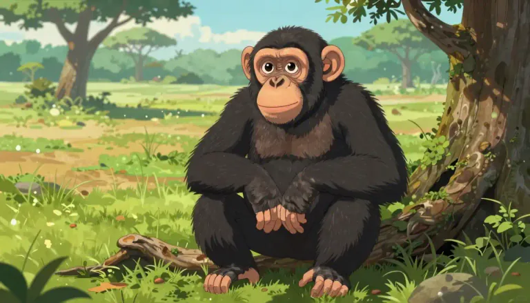 Visual representation of "chimpanzee" - A type of great ape that is closer to humans in terms of genetic makeup and behavior. It lives in forests and savannas in Africa.