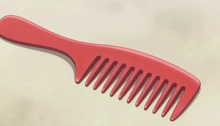 Visual representation of "comb" - A strip of plastic, metal, or other material that has teeth and is used for untangling or styling hair.