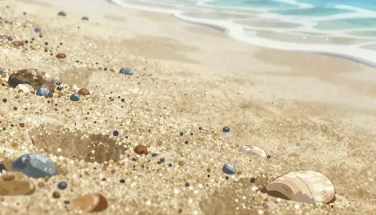 Visual representation of "sand" - Small pieces of rock and mineral found on beaches and in deserts.