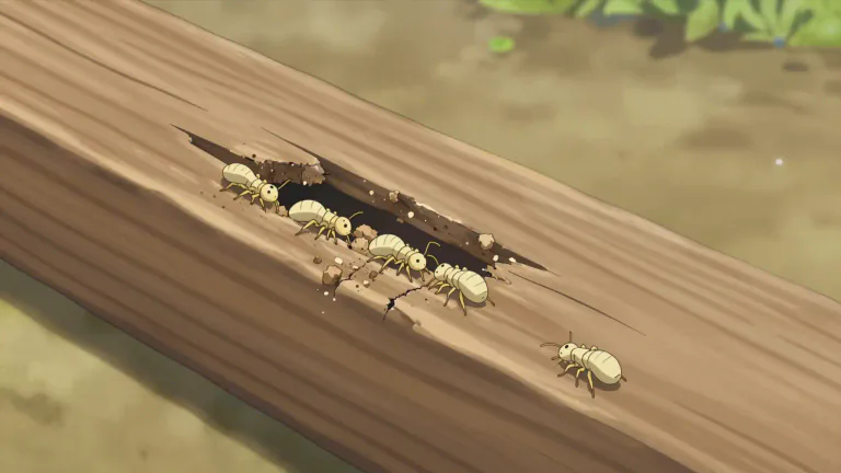 Visual representation of "termite" - A small insect that eats wood and can damage buildings.