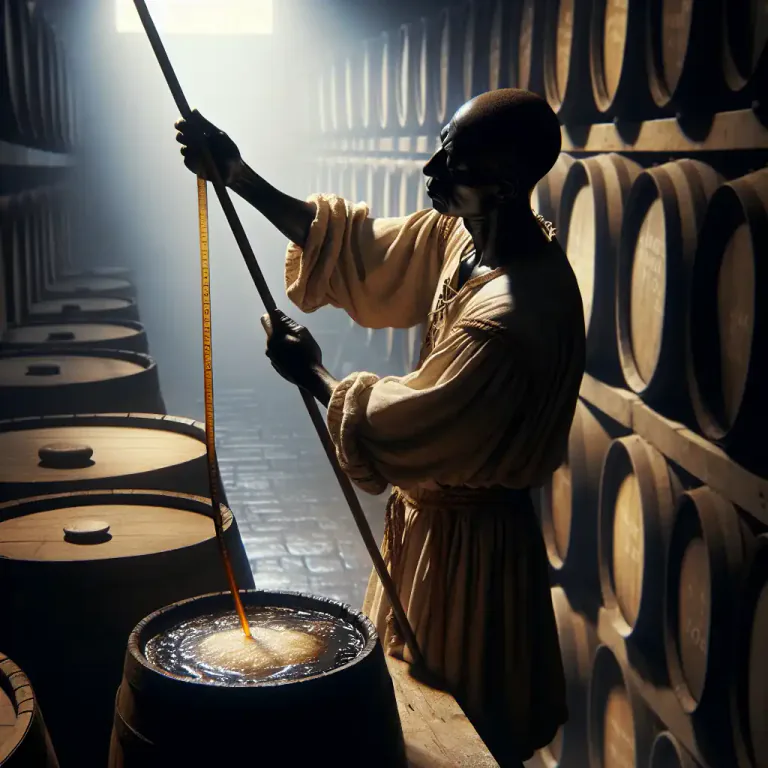 Visual representation of "broach" - A spiked rod for checking the depth of liquid in a cask