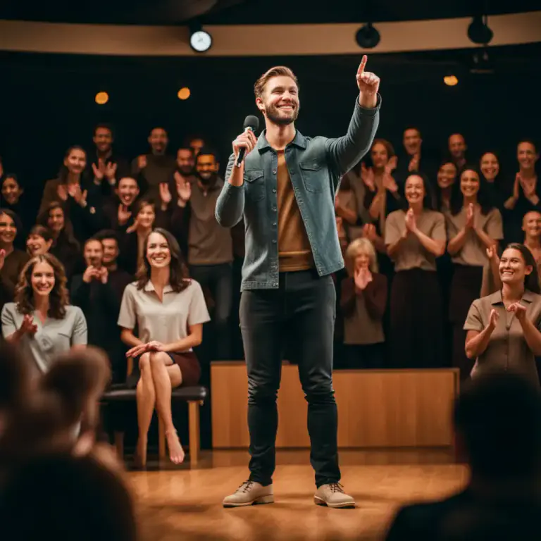 Visual representation of "give props to somebody" - To show respect or praise to someone, especially in public