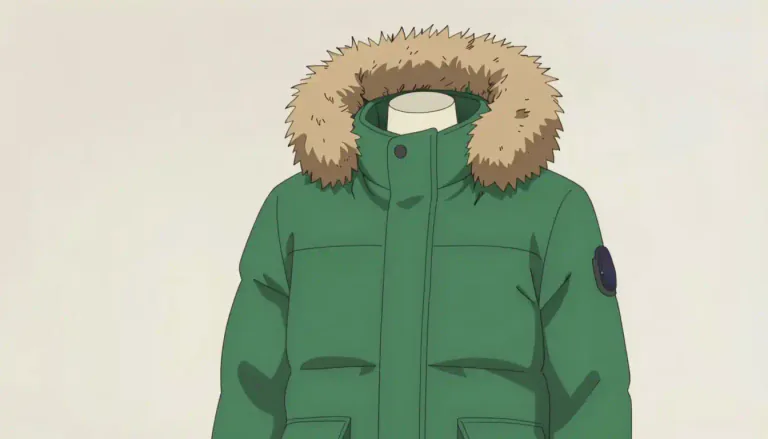 Visual representation of "parka" - A large jacket with a hood to protect against cold weather, often filled with warm material like fur or synthetic fiber.