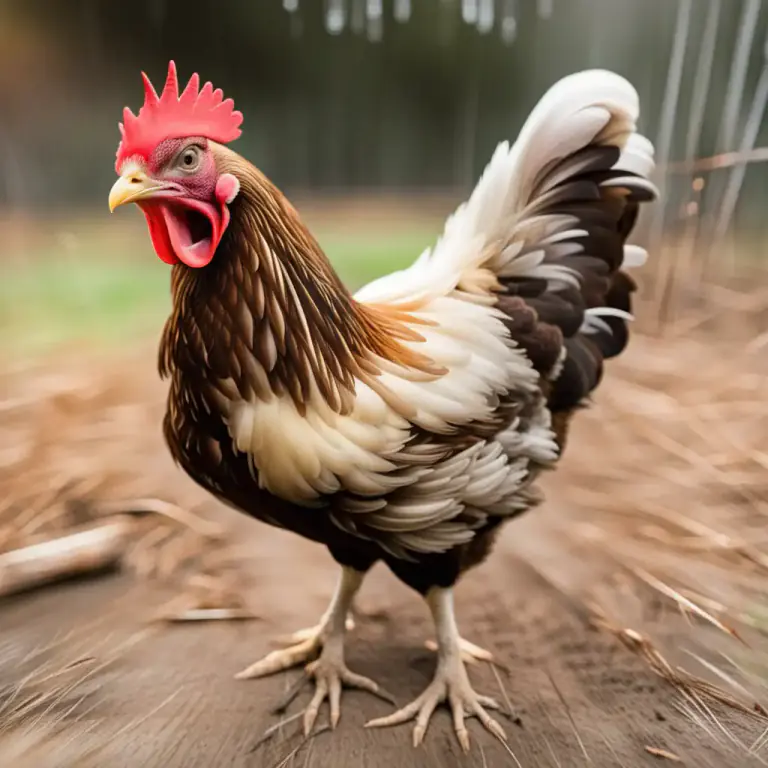 Visual representation of "cluck" - To make the sound similar to a chicken.