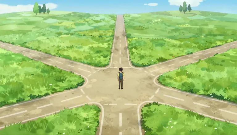 Visual representation of "crossroads" - A place where two or more roads intersect or meet.