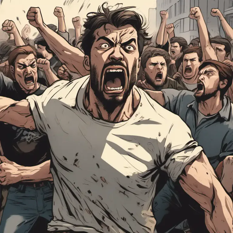 Visual representation of "set about" - To attack someone, often physically.