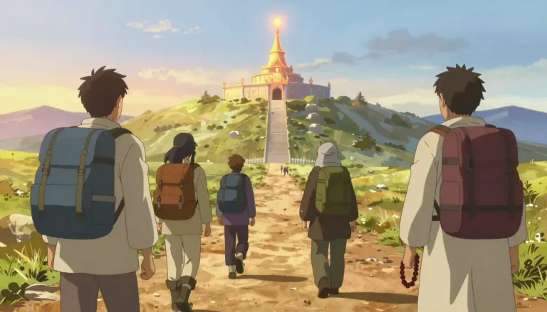 Visual representation of "pilgrimage" - A journey to a place that is considered special, often for religious reasons.