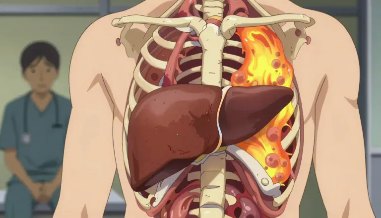 Visual representation of "cirrhosis" - A serious disease of the liver caused by long-time damage, usually due to alcohol or hepatitis.