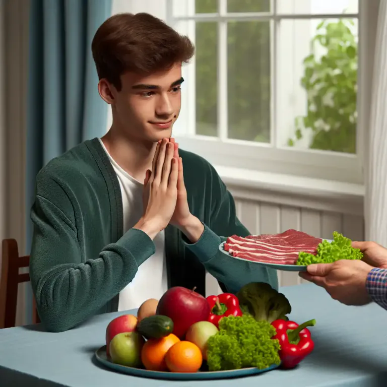 Visual representation of "veggie" - A person who does not eat meat, and sometimes other animal products, especially for moral, religious or health reasons.