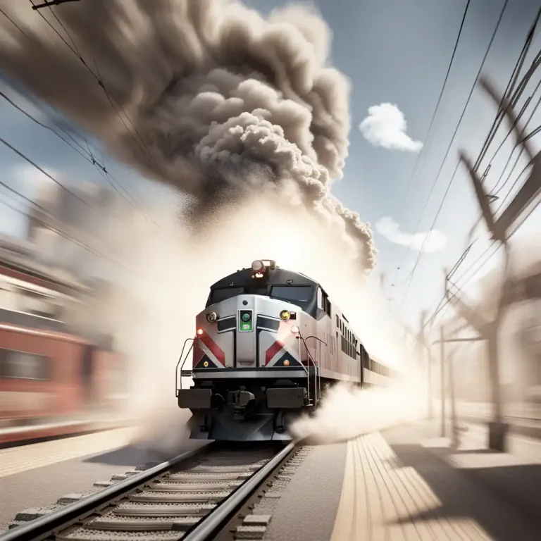 Visual representation of "jump the rails" - For a vehicle (often a train) to derail or leave its tracks.