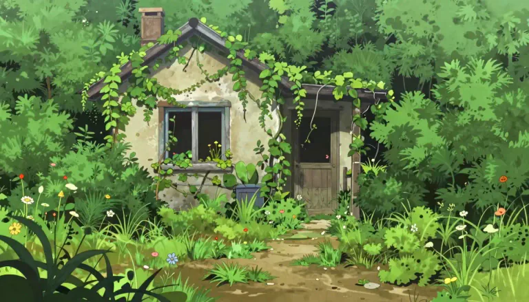 Visual representation of "overgrown" - Covered with plants that have grown in an uncontrolled way.