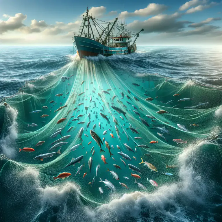 Visual representation of "trawl" - A net system for catching fish.
