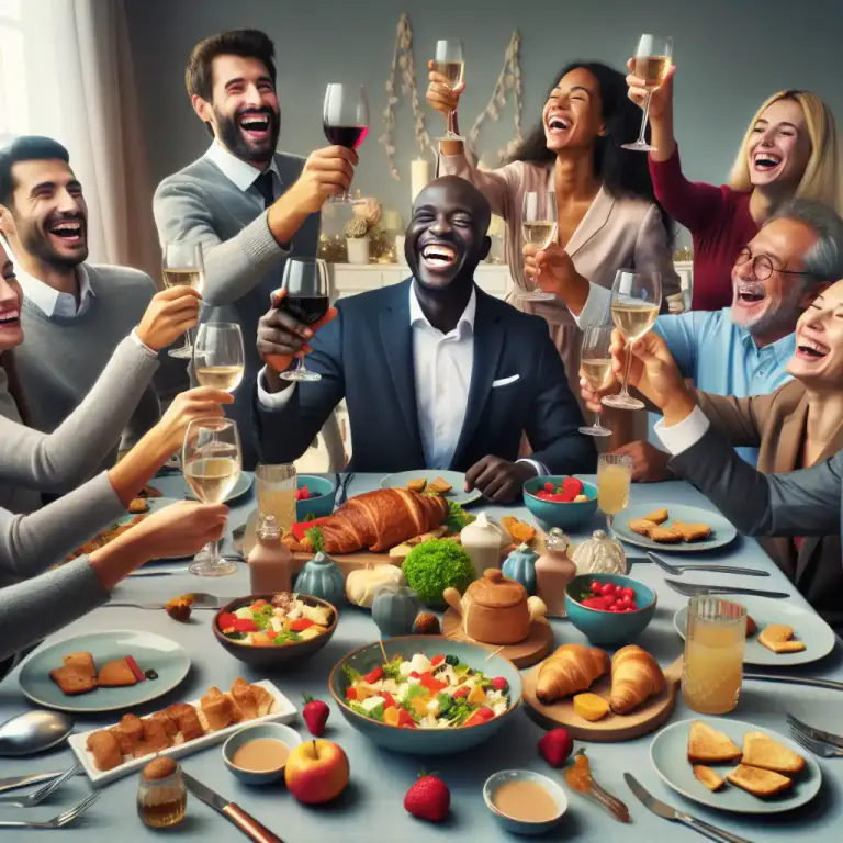 Visual representation of "convivial" - Related to, or fond of feasting, drinking, and good company.