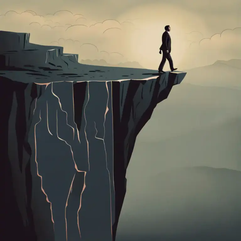 Visual representation of "precipice" - A situation of great peril or risk
