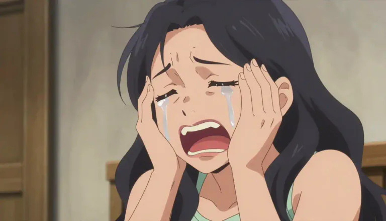 Visual representation of "sob" - to cry with a loud, uncontrolled sound because you are very upset or in a lot of pain