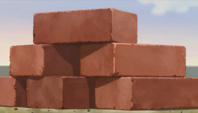 Visual representation of "brick" - A rectangular block that is used for building, usually red or brown in color