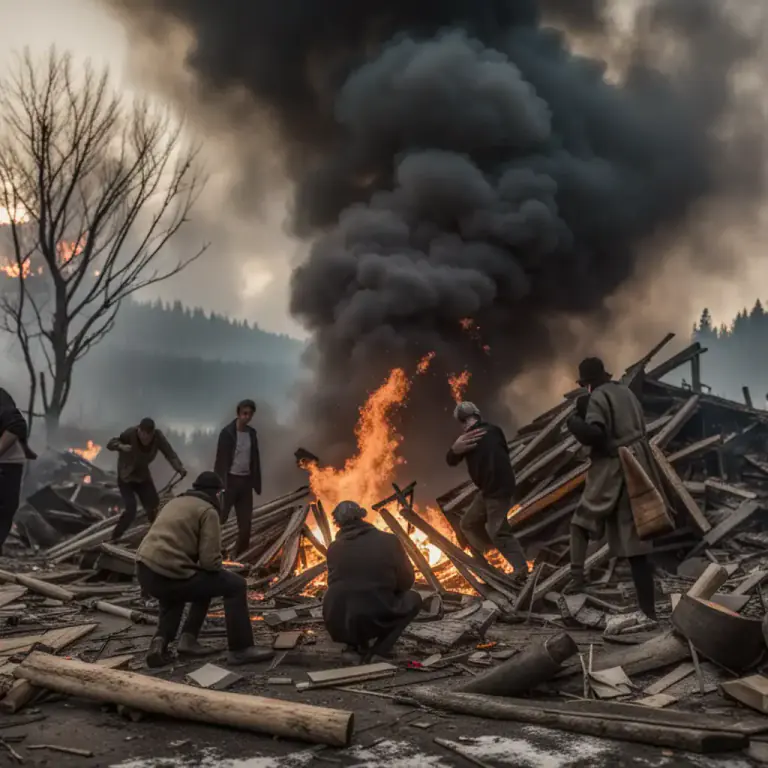 Visual representation of "set on" - To place something on fire, or start a fire