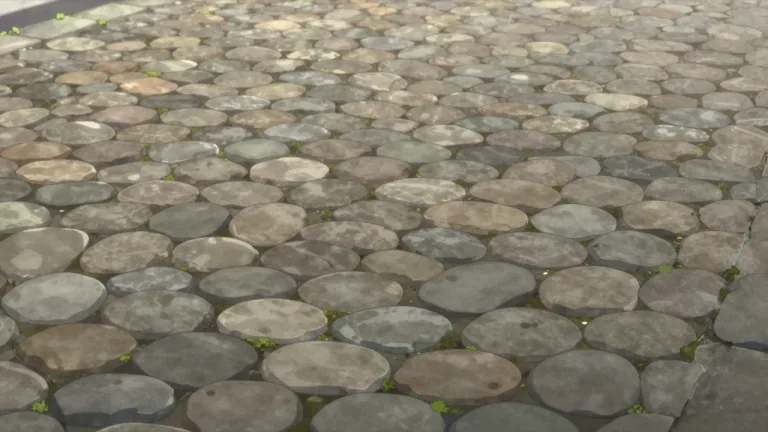 Visual representation of "cobblestone" - A small, round stone used to cover road surfaces