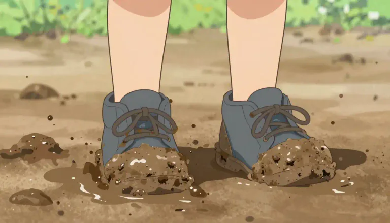 Visual representation of "muddy" - Covered in or full of mud