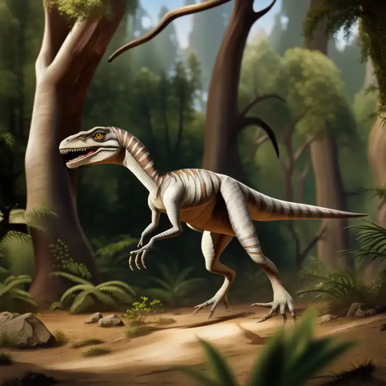 Visual representation of "raptor" - A fast, agile dinosaur characterized by long hind legs and sharp claws, often featured in movies and books.