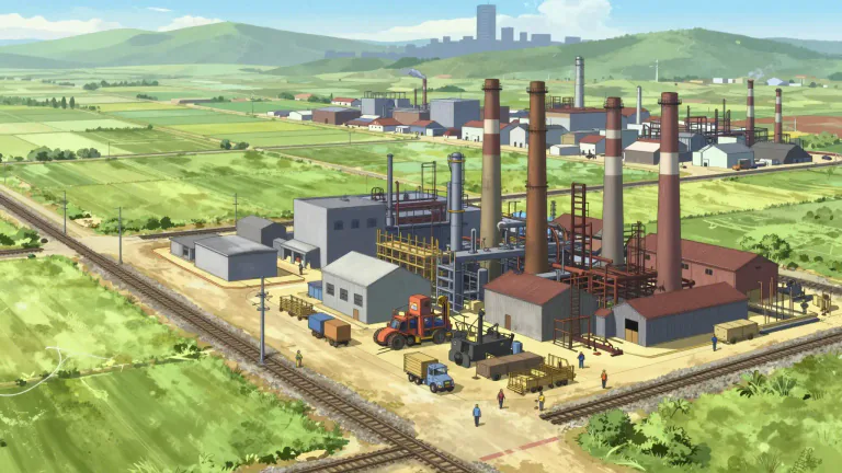 Visual representation of "industrialization" - The process of developing industries in a country or region on a wide scale.