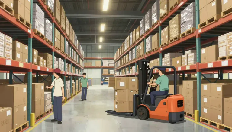 Visual representation of "warehousing" - The action of storing goods that are going to be sold