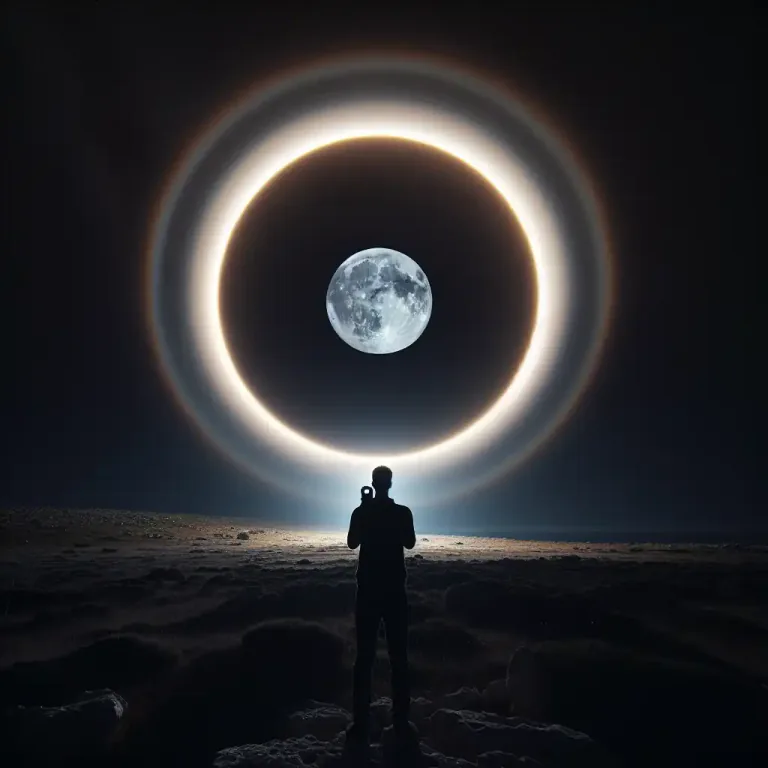 Visual representation of "corona" - The circle of light around the sun or moon, created by the bending of light in the atmosphere.