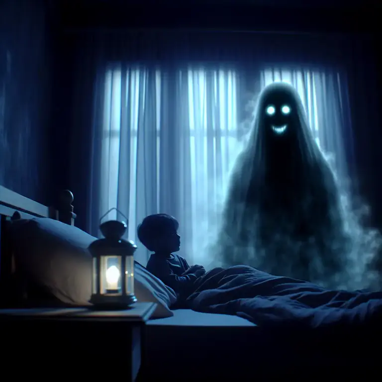 Visual representation of "bogie" - An imaginary evil character of supernatural powers, especially a ghost used to frighten children.