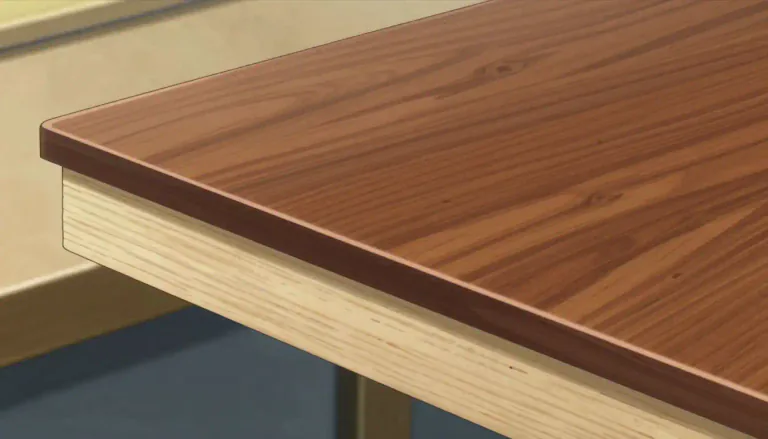 Visual representation of "veneer" - A thin decorative covering of fine wood applied to coarser wood or other material.