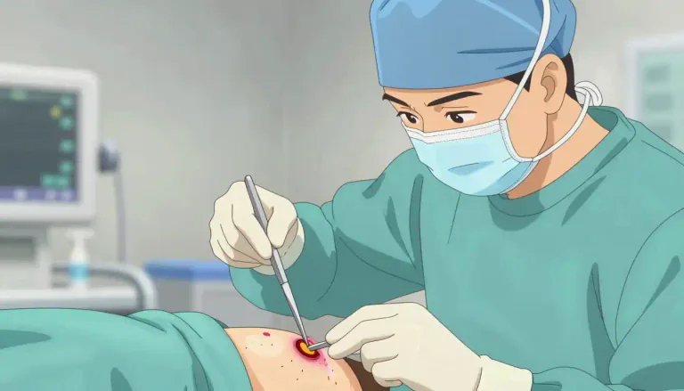 Visual representation of "excision" - The action or process of cutting out something.