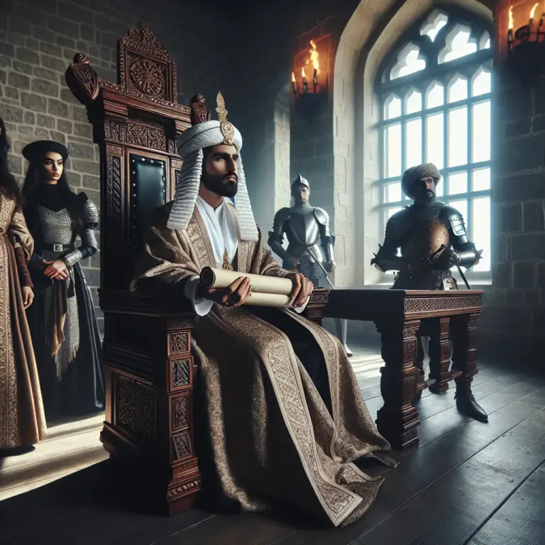 Visual representation of "justiciary" - A judge or his official representative in medieval England, with powers to enforce justice and apply the laws.
