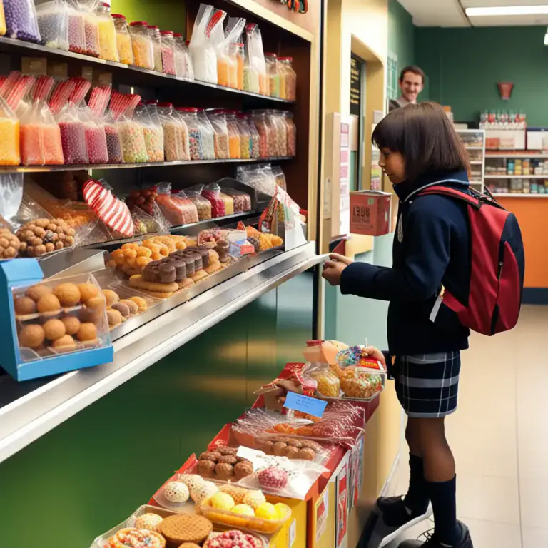 Visual representation of "tuck" - In England, it is a food or candy sold in a school tuck shop.